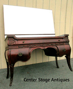 62372 Antique Mahogany Vanity Desk With Fancy Etched Mirror