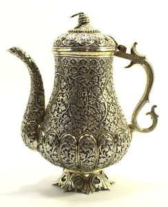  Superb Mid 1800 S Kutch Raj India High Grade Silver Tea Pot Ewer Repousse