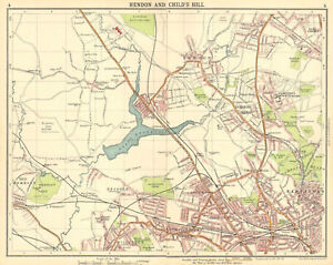 London N Hendon Childs Hill Hampstead Wembley Golders Green Willesden 1921 Map