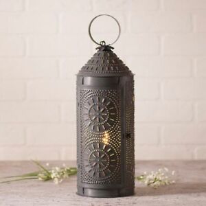 22 Inch Chimney Lantern In Kettle Black Punched Tin