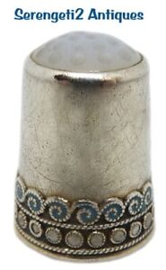Norwegian Sterling Silver And Enamel Thimble Waves Dots C 1900s