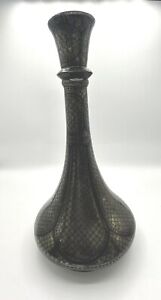 Vintage Antique Silver Inlay Inlaid Geometric Forms Metal Vase India Bidriware