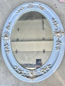 Antique Art Nouveau Oval Ornate Wood Frame Flower Design With Mirror 24 X 18