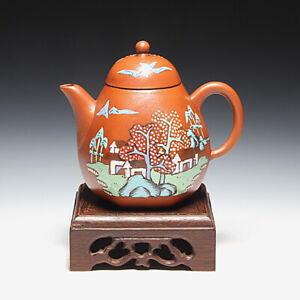 Oldzisha Rare China Yixing Zisha Old Zhuni Small 170cc Painted Siting Teapot