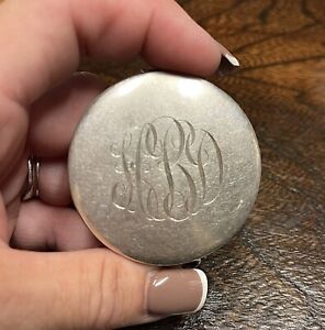 Antique Sterling Silver Round Compact Mirror Initials Engraved Hallmarked