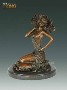 8 Art Deco Sculpture Dancer Girl With Fan Woman Bronze Statue