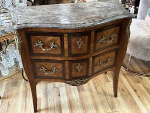 18th Century Louis Xv Gil Bronze Mounted Marble Top Two Drawer Commode Chest
