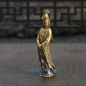 Brass Guan Yin Buddha Statue Feng Shui Figurines Desk Decor Pendants