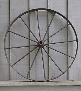 Antique Primitive Steel Spoke Wagon Wheel Cart Implement Farm Vintage Decor B