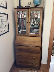 Antique Oak Secretary Bookcase Chest Drop Front 3 Drawers 28 Wide 15 Deep