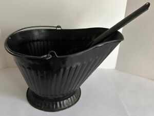 Vintage Galvanized Fluted Coal Ash Scuttle Bucket With Matching Shovel