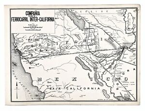1946 California Mexico Map San Diego Farrocarril Railroad San Diego Del Mar Rare