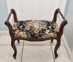 Vintage Bench Carved Wood 1920 Antique Needlepoint Upholstery French Louis Xv St