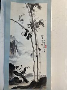 Vintage Chinese Authentic Watercolor Wall Hanging Scroll Painting 27x13
