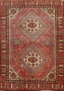 Vintage Geometric Bakhtiari Tribal Area Rug 5x6 Wool Hand Knotted Nomad Carpet