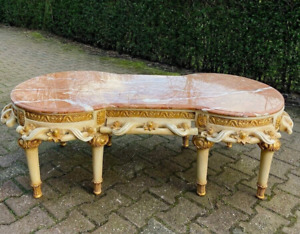 Vintage French Louis Xvi Style Coffee Table With Pink Marble Top