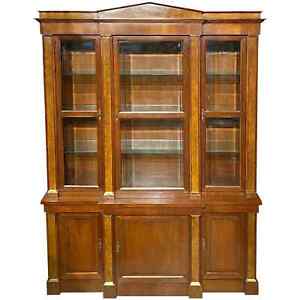 Baker Furniture Fruitwood Breakfront China Cabinet Bookcase Or Server