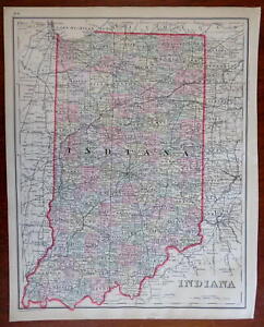Indiana State 1888 Bradley Mitchell Hand Colored Uncommon Antique Map