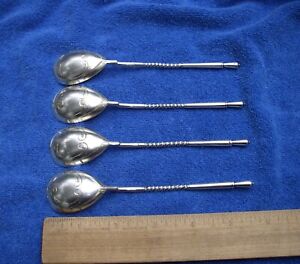 Set Of 4 Czarist Russian 84 Silver Heavy Twist Stem Spoons 5 3 4 Inch 1896 1908