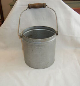 Small Antique Tin Berry Pail W Bail Wood Handle Made By Dover Maine Barn