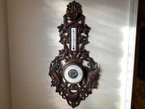 Lovely Antique French Carved Wooden Barometer Thermometer Not Working