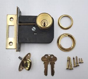 Vintage Door Deadbolt Dead Bolt Lock Set Thumb Turn Knob W Keys Door Hardware