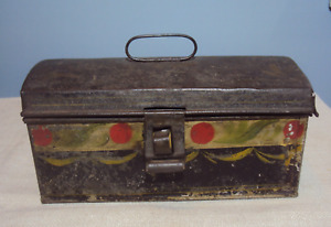 Antique 19th C Pa German Tin Decorated Toleware Document Box 7 1 2 Width