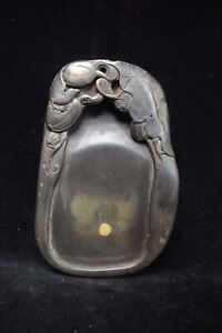 Chinese Old Ink Stone Hand Carved Melons And Bird Inkstone Mark W Ink Stick