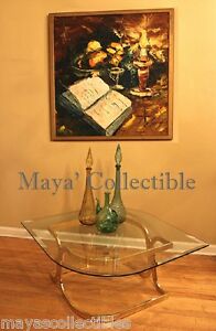 Mid Century Sculptural Coffee Table Glass Brass Marquise Shaped Milo Baughman