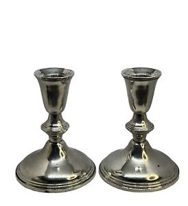 Pair Empire Sterling Silver Candle Sticks Estate Vintage Weighted Signed