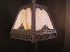  Antique Slag Glass Panel Lamp Hinging Ceiling Hall Porch Pendant Light Fixture 