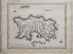 1844 Hand Coloured County Map Jersey St Helier St Catherines Bay