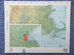 1966 Massachusetts Atlas Map Vintage World Book Atlas Full Color