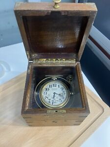 Waltham Watch Nautical 8 Day Chronometer Clock In Original Case Maritime Antique