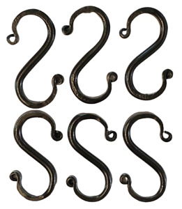 6 Wrought Iron 3 Inch S Hooks Hand Forged Hook Set With Scrolls Amish Usa