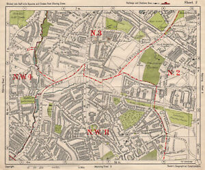 Nw London Church End Hampstead Garden Suburb East Finchley Bacon 1933 Map
