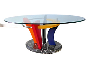 Memphis Design Marble And Glass Coffee Table 1980s Colorful Abstract Postmodern
