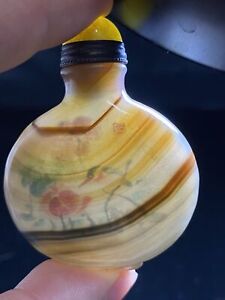 Chinese Natural Agate Snuff Bottle Interior Painting Flowers And Bird Pattern