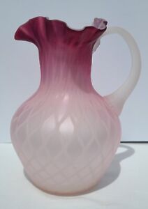 Antique Thomas Webb Dark Pink Mother Of Pearl Satin Cased Art Glass Pitcher