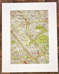 Antique 1960s London Map Mounted Paddington Marylebone Hampstead Regents