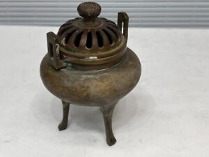 Vintage Japanese Bronze Tripod Censer Incense Burner Ding Cauldron Form Showa