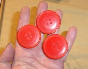 Vintage Drawer Pull Knob Button Orange Lot Of 3 1 1 2 Dia With Post Mid Century