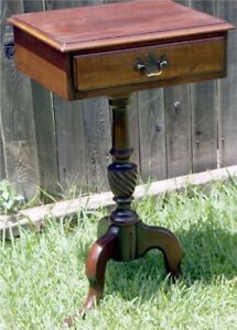 Antique Mahogany Kindel Concierge Stand Occasional End Entry Side Table W Drawer