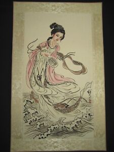 Old Chinese Antique Painting Scroll On Rice Paper About Beauty By Liu Jiyou 