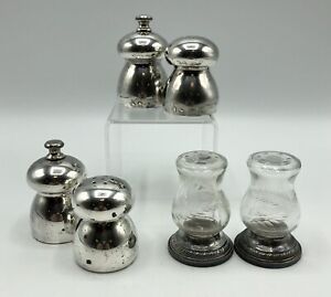 3 Pair Vintage Sterling Silver Personal Salt Shakers Pepper Grinders B
