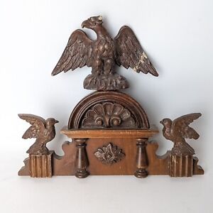 Antique Carved Wood Federal Eagle Pediment Architectural Eastlake Clock Mirror