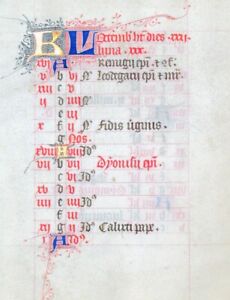 C 1425 50 Medieval Book Of Hours October Calendar Illuminated Manuscript Leaf