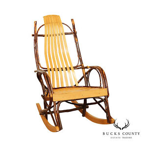 Amish Adirondack Style Oak And Bent Hickory Rocker