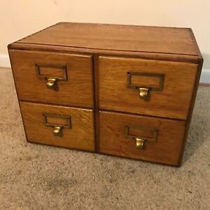Vintage Wooden Oak Four Drawer Library Card Catalogue File Cabinet