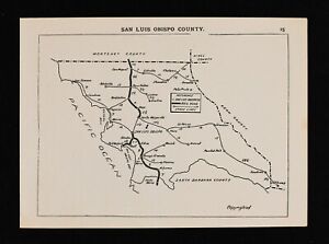 C 1894 Stagecoach Map California San Luis Obispo County Moro Bay San Miguel Rr